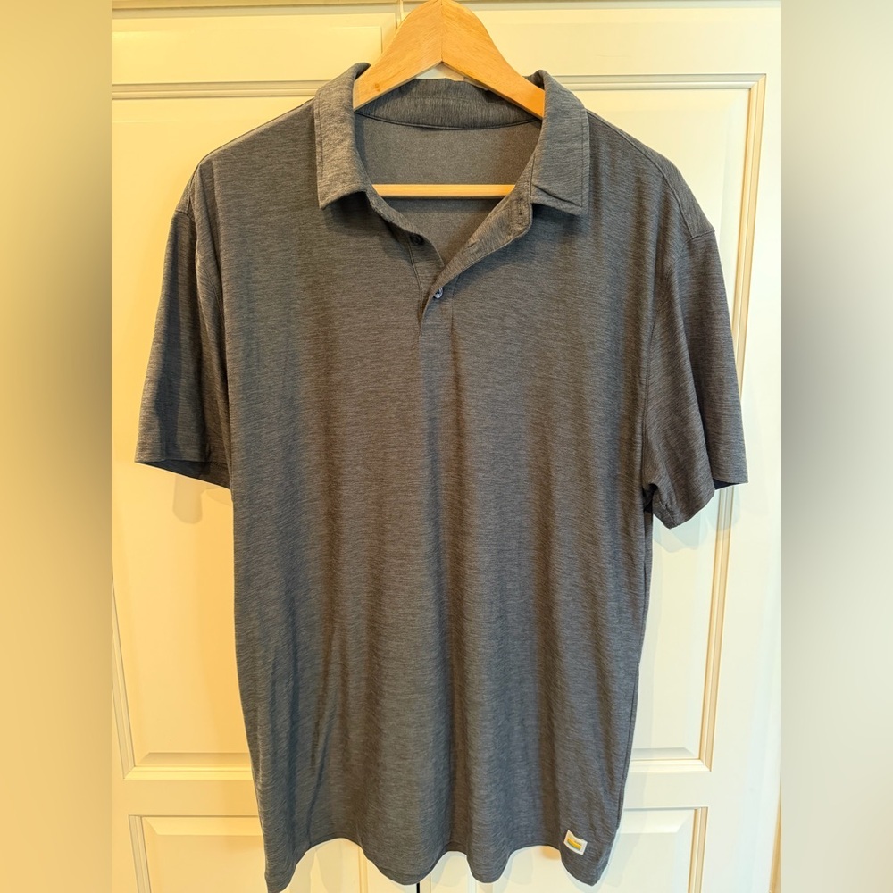 Vuori Polo Shirt Mens Large Charcoal Heather Strato Tech Performance Golf Knit